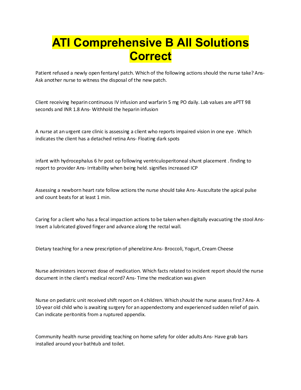 Preview image for ATI Comprehensive B All Solutions  Correct